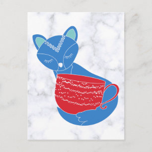 Carte Postale Renard bleu nordique vintage avec Mug rouge