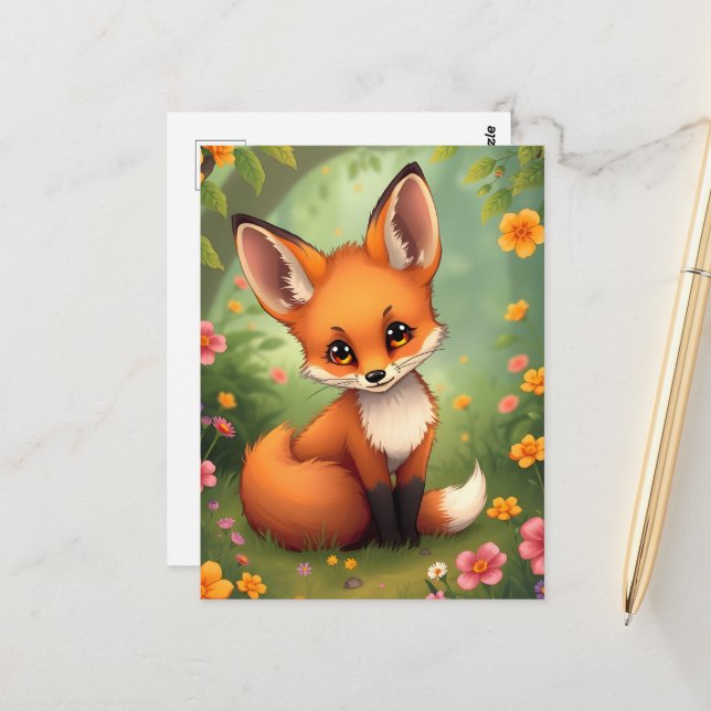 Carte Postale Renard brun mignon dans la forêt (Devant/Arrière en situation)