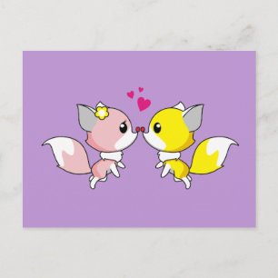 Carte Postale Renard Couple Kissing avec Petit Coeur Overhead
