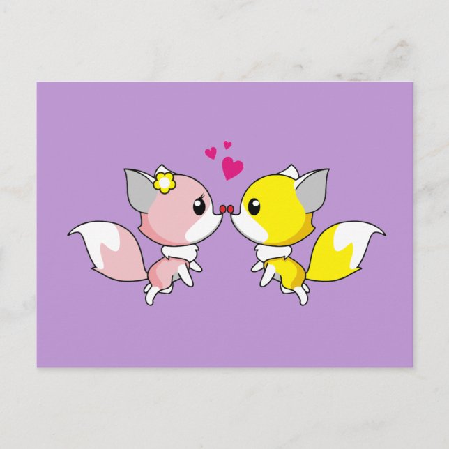 Carte Postale Renard Couple Kissing avec Petit Coeur Overhead (Devant)