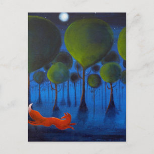 Carte Postale Renard Coureur dans le bois à la nuit.