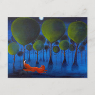 Carte Postale Renard Coureur dans Woodland à la nuit.