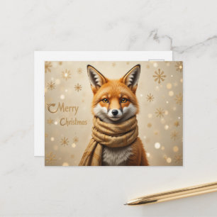 Carte Postale Renard d'art de Noël cosy Bois chaud d'hiver