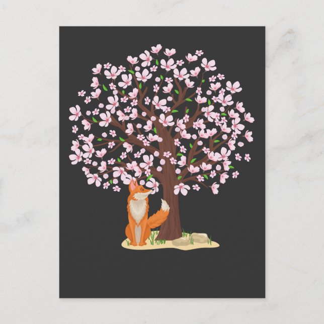 Carte Postale Renard de fleurs de cerisier Sakura japonais (Devant)