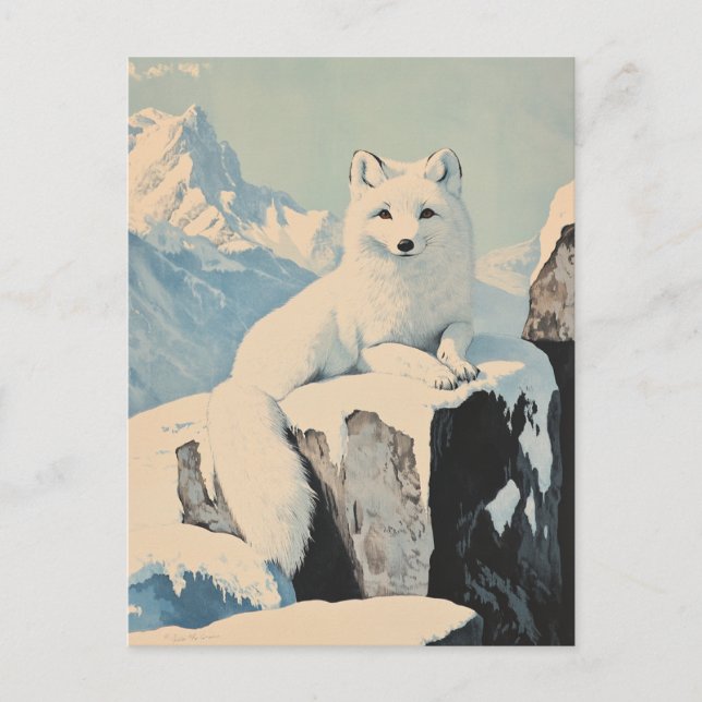 Carte Postale Renard de neige vintage (Devant)