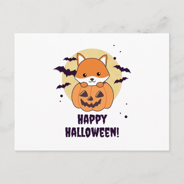 Carte Postale Renard En Citrouille Foxes Doux Joyeux Halloween (Devant)