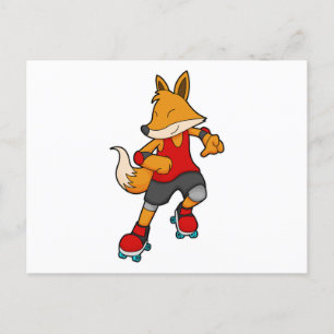 Carte Postale Renard en patineur avec des patins à roulettes