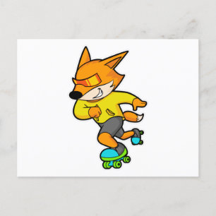Carte Postale Renard en patineur avec des patins à roulettes