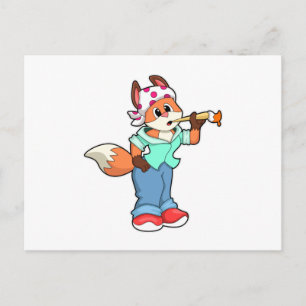 Carte Postale Renard en peintre avec pinceau et couleur