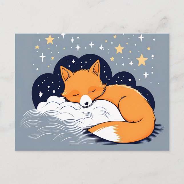 Carte Postale Renard Endormi Nuit Étoilée (Devant)