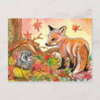 Renard et furet en feuilles d'automne