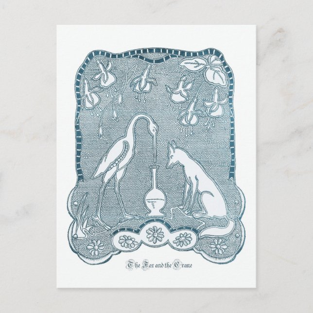 Carte Postale Renard et grue bleu (Devant)