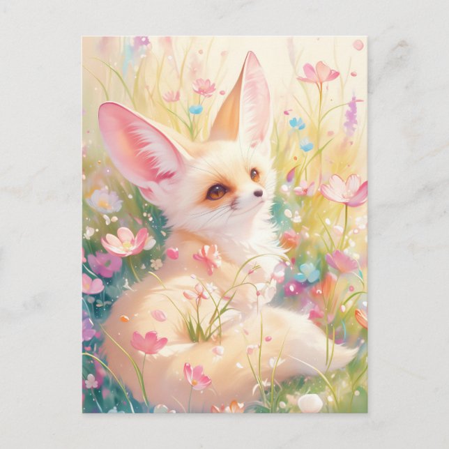 Carte Postale Renard Fennec dans une Prairie Ensoleillée de Fleu (Devant)