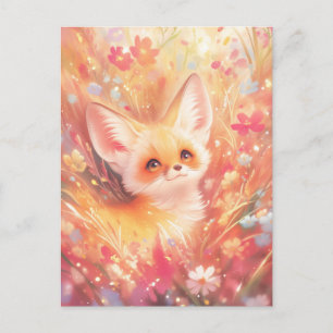 Carte Postale Renard Fennec Regardant à Travers une Prairie de F