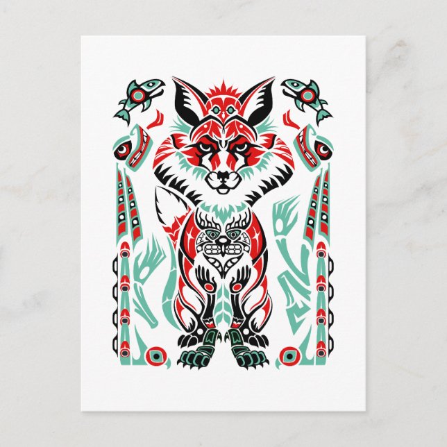 Carte Postale Renard Indien Natif de la Côte Nord du Pacifique (Devant)