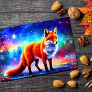Carte Postale Renard joli décor coloré rouge art animal
