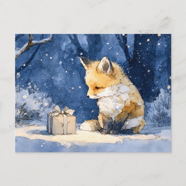 Carte Postale Renard Kit et le Cadeau Aquarelle (Devant)
