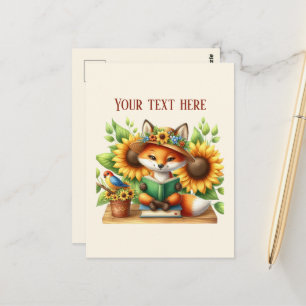 Carte Postale Renard lisant mignon personnalisable 