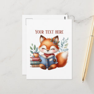 Carte Postale Renard lisant mignon personnalisable 