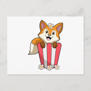 Carte Postale Renard mangeant du pop-corn