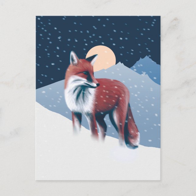 Carte Postale Renard Mélange Dans La Neige D'Hiver Illustration (Devant)