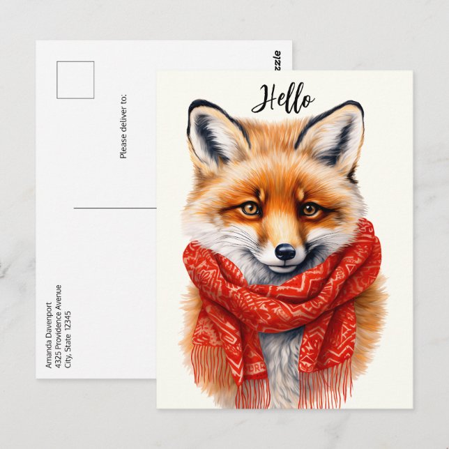 Carte Postale Renard mignon dans une image d'automne avec une éc (Devant / Derrière)