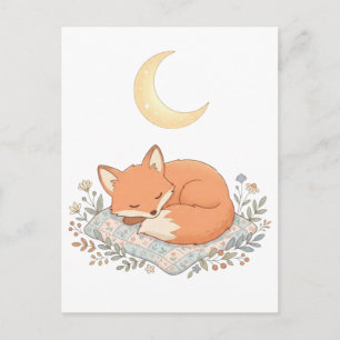 Carte Postale Renard mignon endormi sur édredon sous le croissan