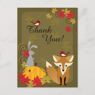 Carte Postale Renard mignon et Animaux de la forêt Merci d'autom