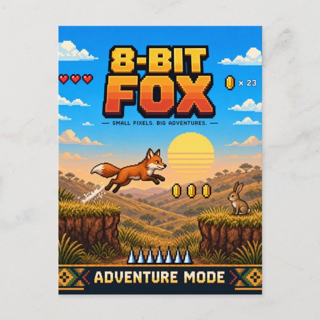 Carte Postale Renard, Pixel Art Rétro 8 Bits (Devant)