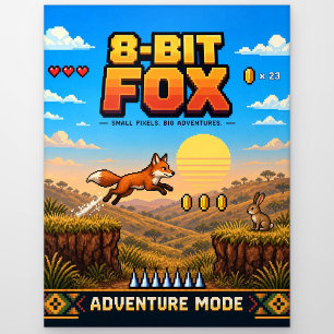 Carte Postale Renard, Pixel Art Rétro 8 Bits