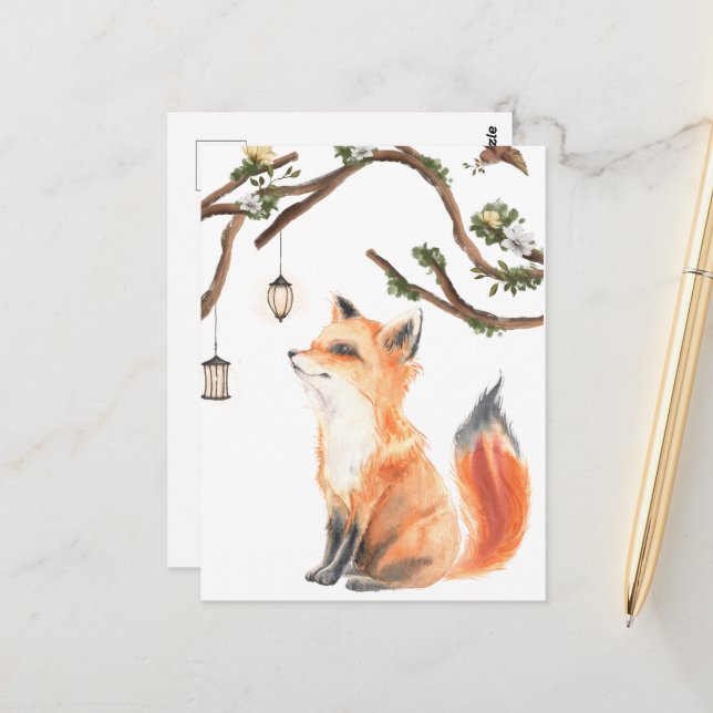 Carte Postale Renard Rouge Adorable (Devant/Arrière en situation)