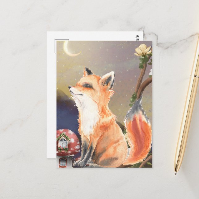 Carte Postale Renard Rouge Adorable (Devant/Arrière en situation)