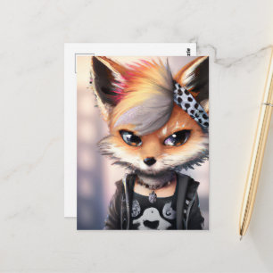 Carte Postale Renard Rouge Adorable dans une Veste en Cuir