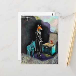 Carte Postale Renard Rouge Adorable et Fantaisie de Zèbre
