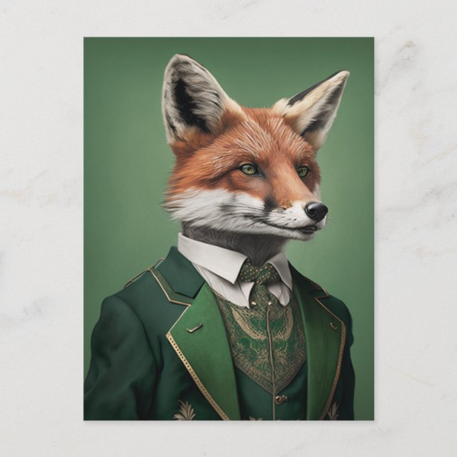 Carte Postale Renard rouge dans un costume vert St. Patrick's Da (Devant)