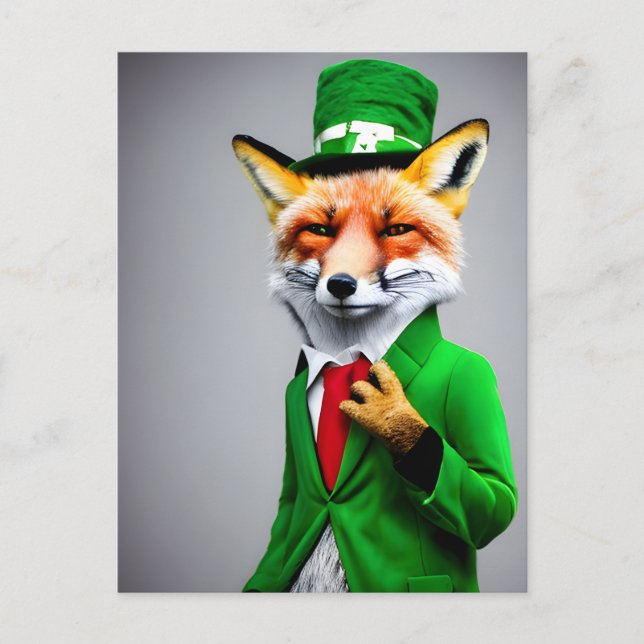 Carte Postale Renard rouge dans un costume vert St. Patrick's Da (Devant)