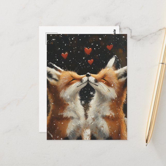 Carte Postale Renard rouge en amour (Devant/Arrière en situation)