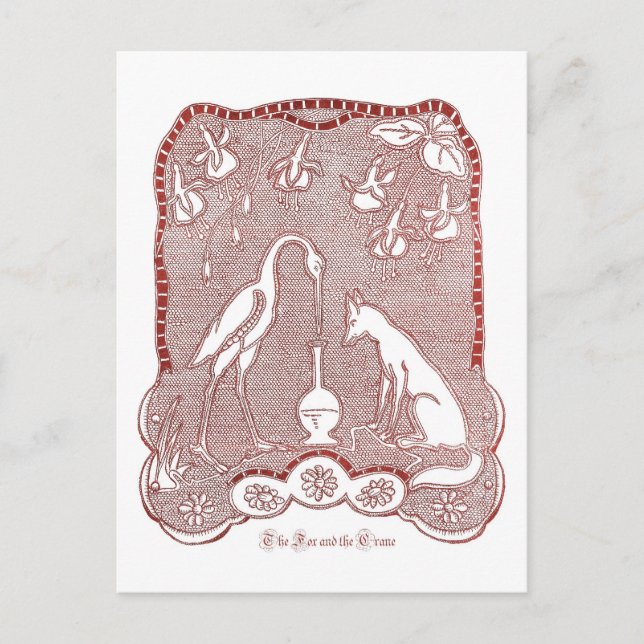 Carte Postale Renard rouge et grue (Devant)