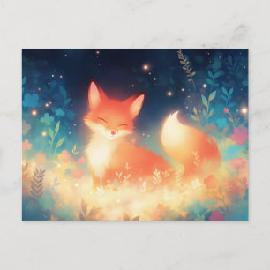 Carte Postale Renard Rouge Lumineux dans une Prairie Magique de