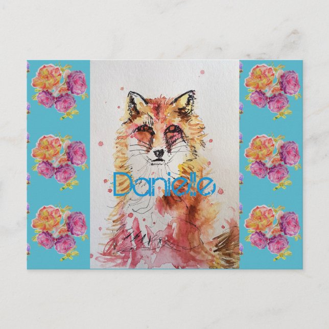Carte Postale Renard Rouge Mignon Animal Rose de Teal Roses (Devant)