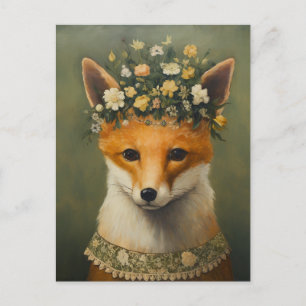 Carte Postale Renard rouge mignon dans une couronne et un collie