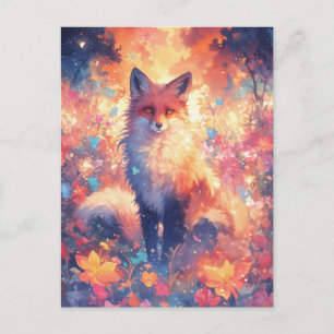 Carte Postale Renard Rouge Vibrant dans Prairie Florale au Couch