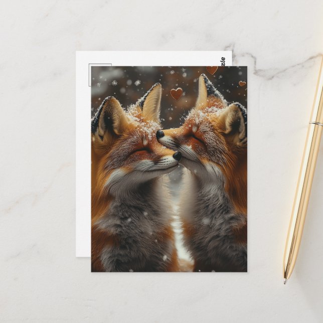 Carte Postale Renard roux amoureux (Devant/Arrière en situation)