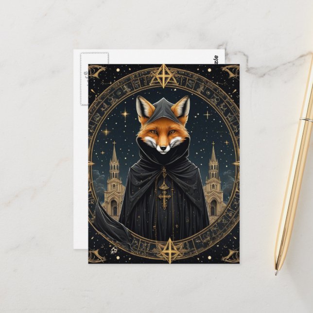 Carte Postale Renard roux en robes (Devant/Arrière en situation)