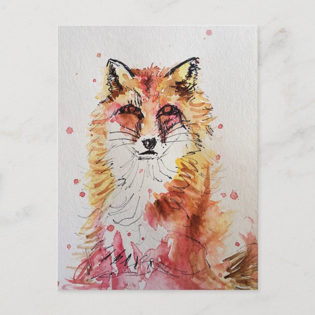 Carte Postale Renard roux renards aquarelle Peinture art mignon (Devant)