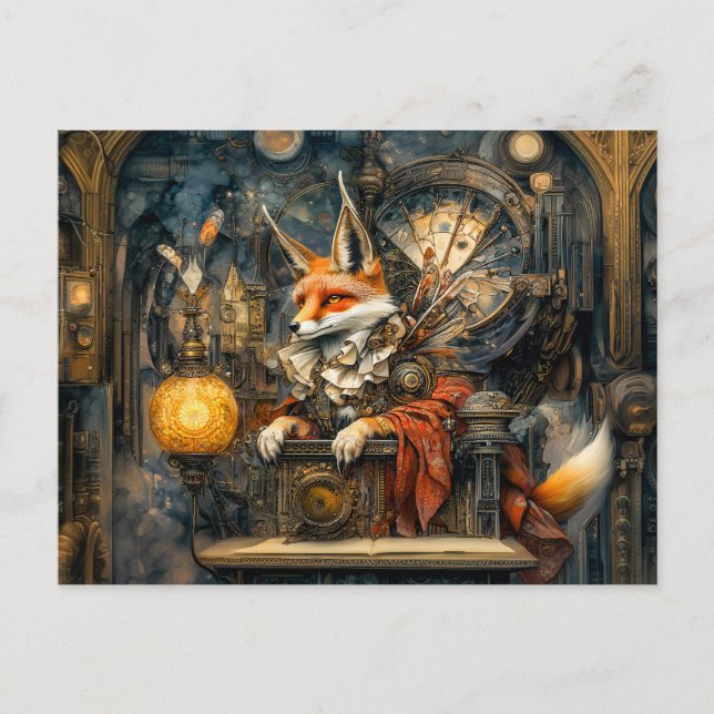 Carte Postale Renard sur une chaudière Steampunk dans une scène  (Devant)