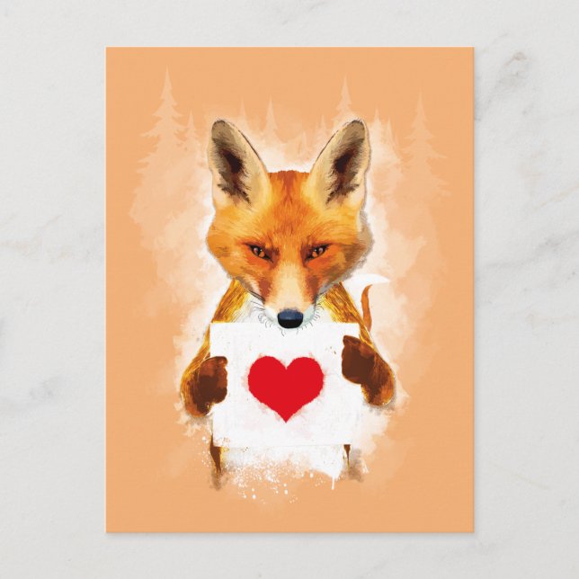 Carte Postale Renard tenant un coeur - Je t'aime ! (Devant)