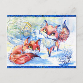 Carte Postale Renards d'hiver