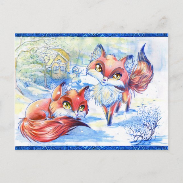 Carte Postale Renards d'hiver (Devant)