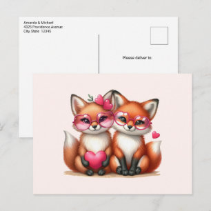 Carte Postale Renards orange mignons amoureux